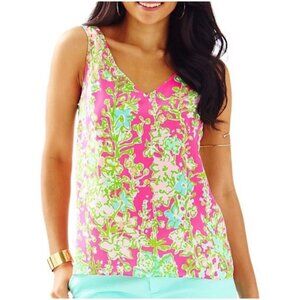 Lilly Pulitzer Silk Floral Tank Top XS Pink Green Sleeveless Blouse Resort Wear